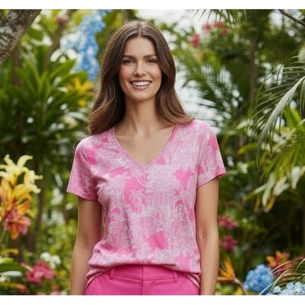 New Lilly Pulitzer Etta V Neck Top Roxie Pink PB Anniversary Toile Size Medium M